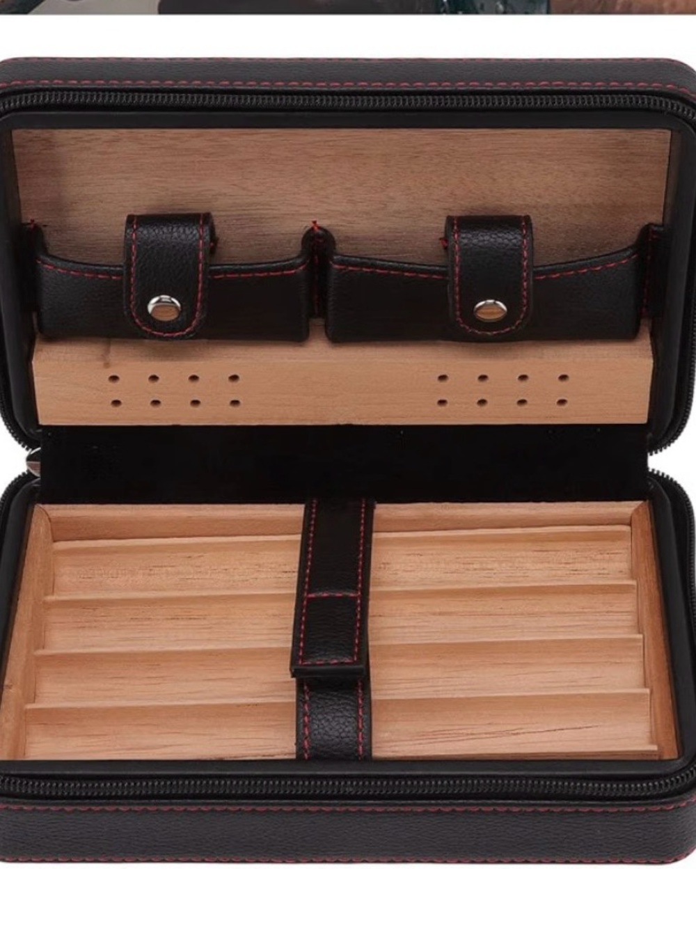 Cigar Box 4 Pack Travel Portable Leather Cigar Humidor - Picture 6 of 9